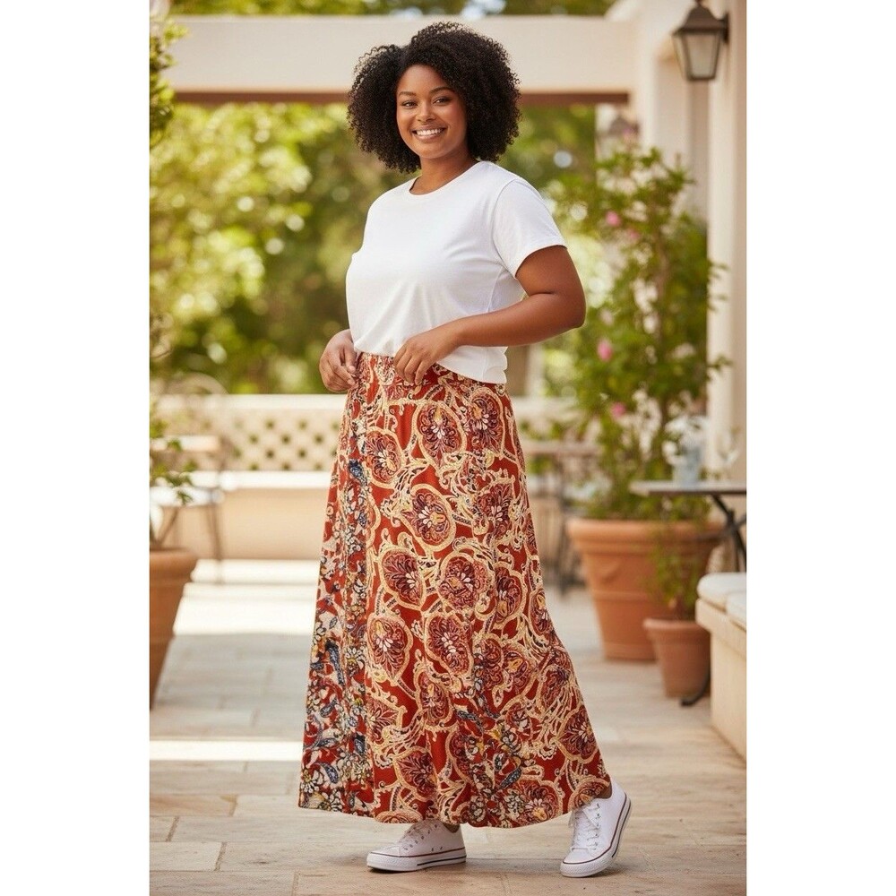 C EST 1946 Women’s Plus Floral Orange Paisley Maxi Skirt A-line Size 14-16W Boho